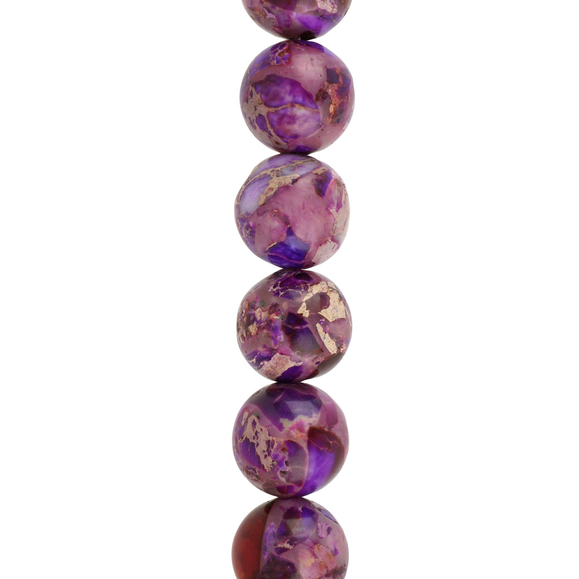 12 Pack: Purple Dyed Imperial Jasper Round Beads by Bead Landing
